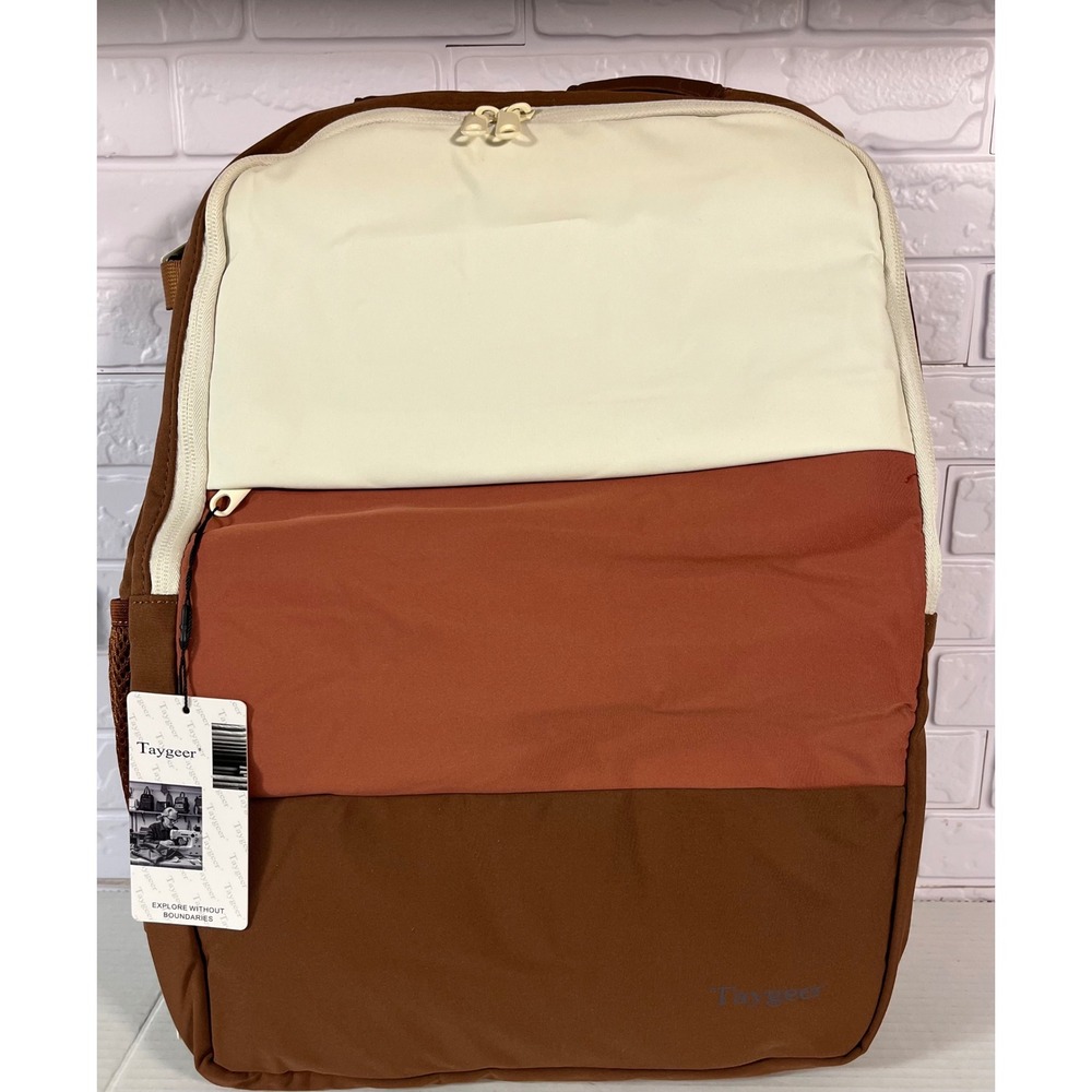 Taygeer Travel Backpack Unisex Large Brown Colorblock Suitcase Style USB Port